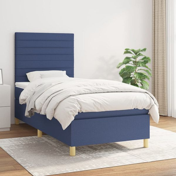 vidaXL Boxspringbett mit Matratze Blau 90x190 cm Stoff, 3142383