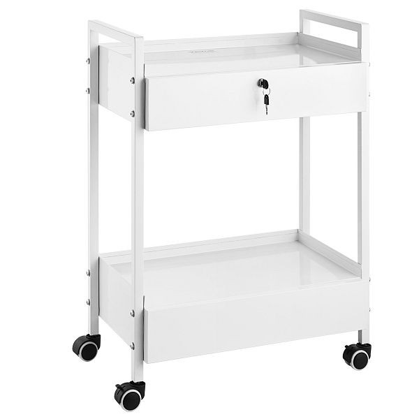 VEVOR Laborwagen, 2-stöckig aus Edelstahl, mit 2 Schubladen, Rollbar, Weiß mit Lenkrollen für Krankenhaus, Zahnarztpraxis, Salon, SYSSTCB4Q235238MLV0
