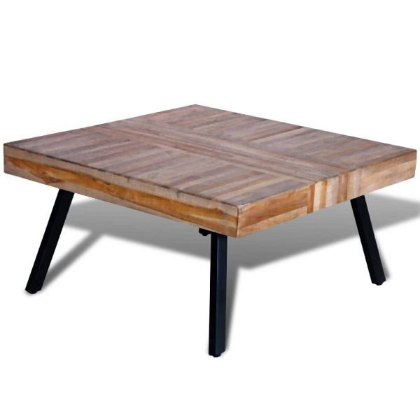 vidaXL Couchtisch Quadratisch Altholz Teak, Tischplatte aus Teak in verschiedenen Farbtönen und schwarze Tischbeine, 241706