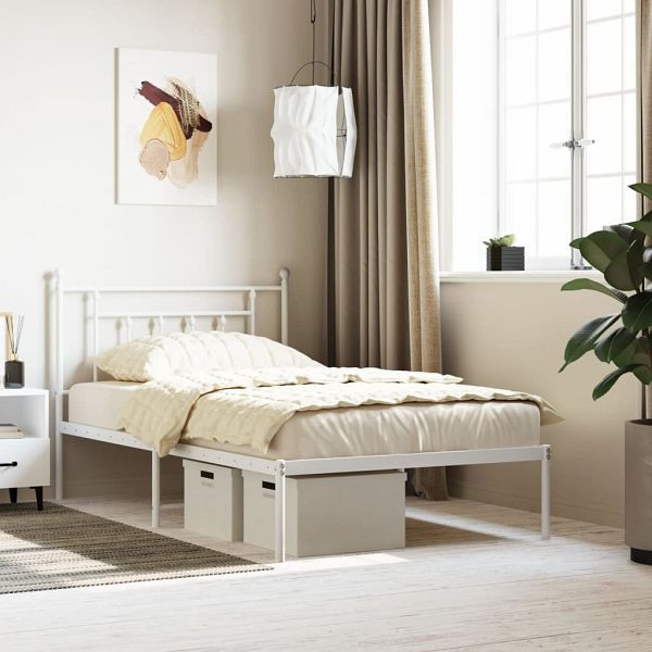 vidaXL Bettgestell mit Kopfteil Metall Weiß 107x203 cm, 353582