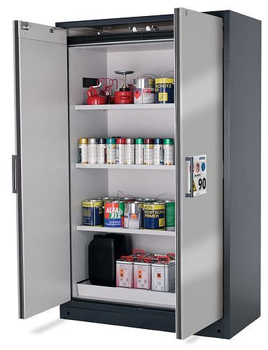 asecos Feuerbeständiger Gefahrstoffschrank Select W-123, 3 Einlegeböden, Türen silber, 200994
