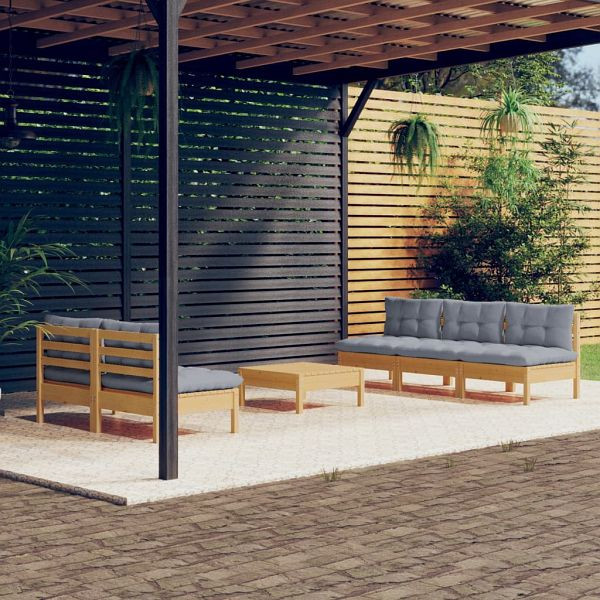 vidaXL 6-teilig Garten-Lounge-Set mit Grauen Kissen Kiefernholz, 3096087