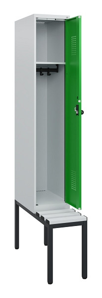 C+P Spind Evolo PLUS, 1 Abteil, 1950x300x815mm, 7035/6037, Drehriegel, Sitzfläche Kunststoff, Sitzbank, 0490505-10 S10065