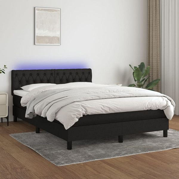 vidaXL Boxspringbett mit Matratze & LED Schwarz 140x190 cm Stoff, 3133391