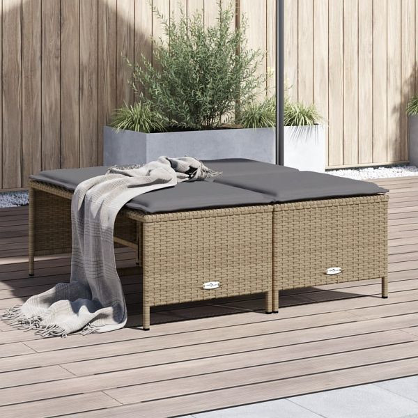 vidaXL Gartenhocker mit Kissen 4 Stück Beige Poly Rattan, 368365