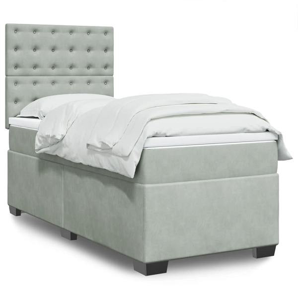 vidaXL Boxspringbett mit Matratze Hellgrau 90x190 cm Samt, 3290798