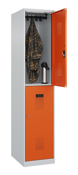 C+P Doppelstöckiger Spind Evolo PLUS, 2 Fächer, 1850x400x500mm, 7035/2004, Zylinderschloss, 049300-12 S10029