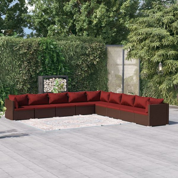 vidaXL 9-teilig Garten-Lounge-Set mit Kissen Poly Rattan Braun, 3101787