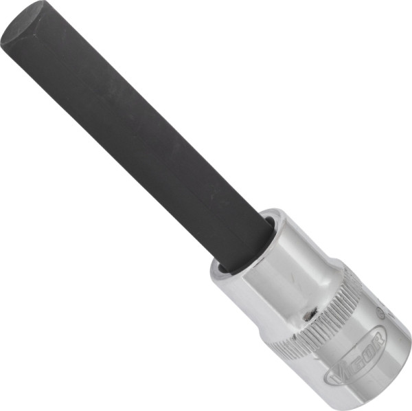 VIGOR Innensechskant Schraubendreher-Einsatz, Vierkant hohl 12,5 mm (1/2 Zoll), Innen-Sechskant Profil, 12 mm, Länge: 100 mm, V2078