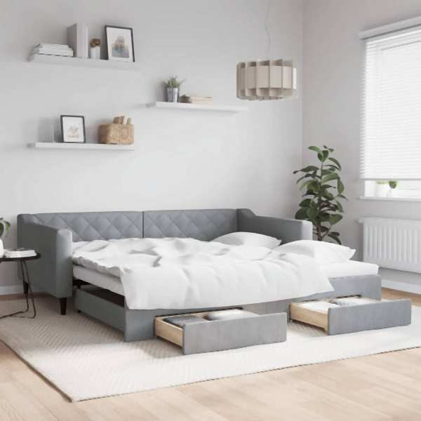 vidaXL Tagesbett Ausziehbar mit Schubladen Hellgrau 100x200 cm Stoff, 3197467
