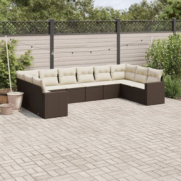 vidaXL 10-teilig Garten-Sofagarnitur mit Kissen Braun Poly Rattan, 3251810