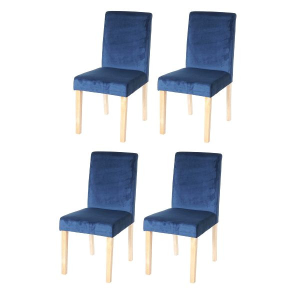 Mendler 4er-Set Esszimmerstuhl Stuhl Küchenstuhl Littau, Samt FSC, petrol-blau, helle Beine, 61272