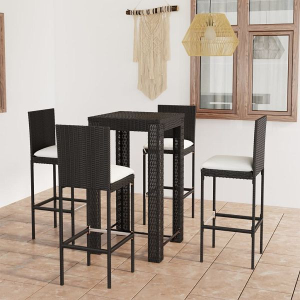 vidaXL 5-teilig Gartenbar-Set mit Kissen Poly Rattan Schwarz, 3064794
