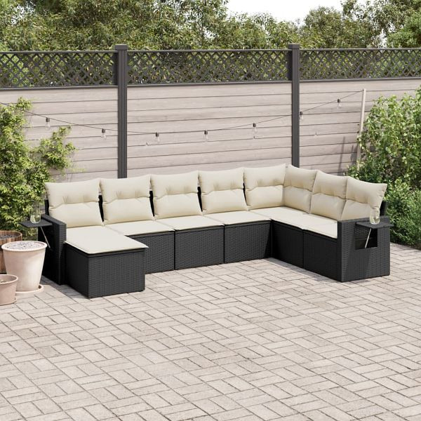 vidaXL 8-teilig Garten-Sofagarnitur mit Kissen Schwarz Poly Rattan, 3252893