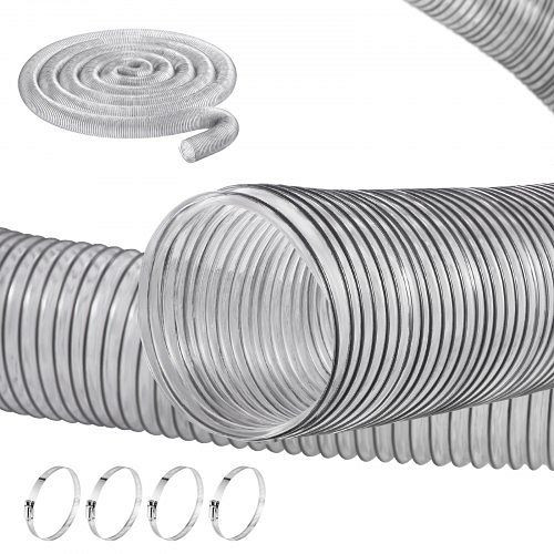 VEVOR 4"x50' Staubsammelschlauch, PVC, transparent, mit Stahldraht, inkl. 4 Edelstahlklemmen, für Säge/Hobel, MGJCRG50FT407GOHVV0