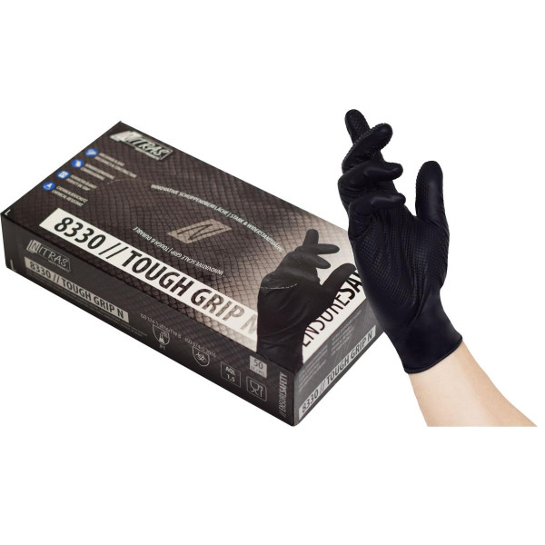 NITRAS TOUGH GRIP N, Nitril-Einmalhandschuhe, schwarz, Box, Größe: S, VE: 10 x 50 Stück, 8330-S