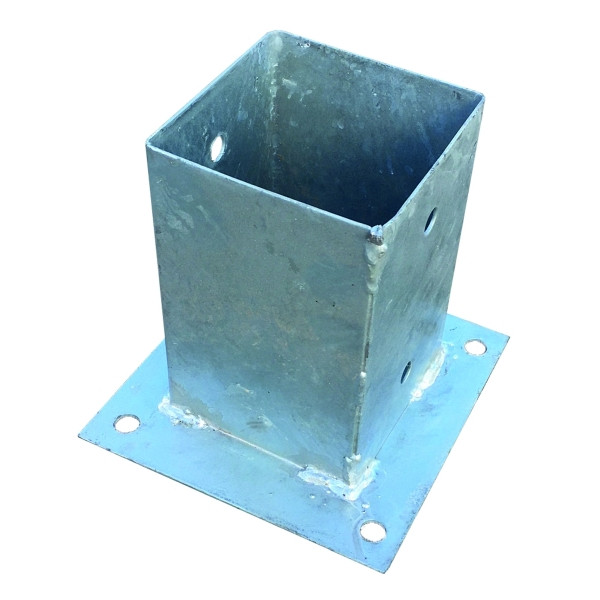 T&J Pfostenträger zum Aufschrauben 15 x 15 x 15 cm, feuerverzinkt, für Pfosten 9 x 9 cm, mit rechteckiger Grundplatte, 17681