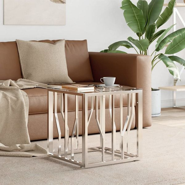 vidaXL Couchtisch Silbern 50x50x50 cm Edelstahl und Glas, 350041