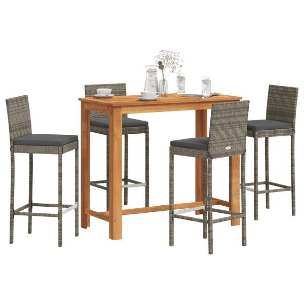 vidaXL 5-tlg. Gartenbar-Set Grau Massivholz Akazie und Poly Rattan, 3295279