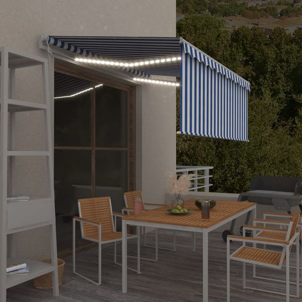 vidaXL Markise Automatisch mit Rollo LED Windsensor 3x2,5 Blau & Weiß, 3069271