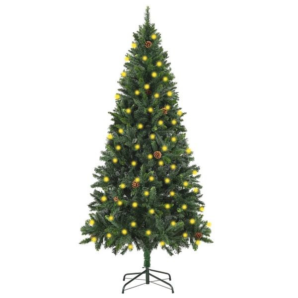 vidaXL Künstlicher Weihnachtsbaum mit Beleuchtung & Zapfen Grün 180 cm, 3077744