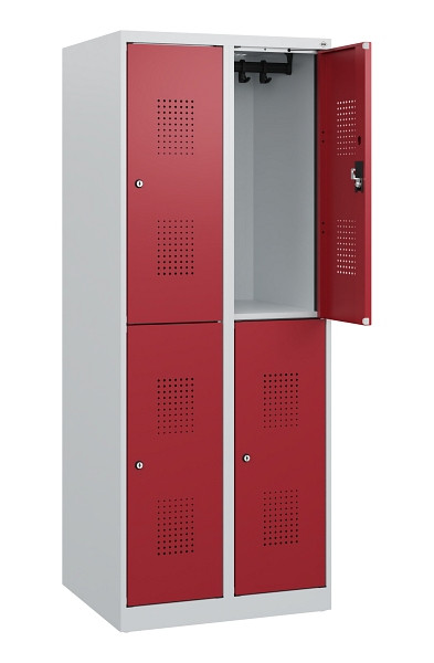 C+P Doppelstöckiger Spind Evolo PLUS, 4 Fächer, 1530x600x500mm, 7035/3003, Zylinderschloss, 0493005-20 S10026