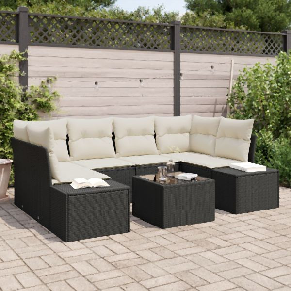 vidaXL 7-teiliges Garten-Sofa-Set mit Kissen Schwarz Poly-Rattan, 3355626