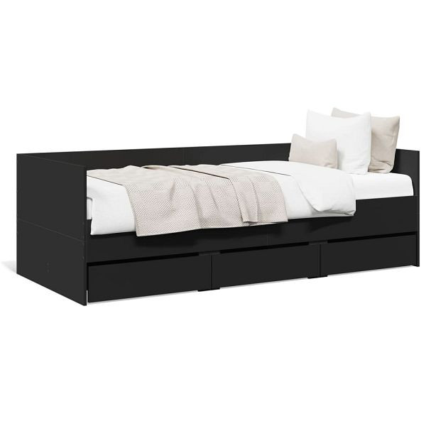 vidaXL Tagesbett mit Schubladen Schwarz 75x190 cm Holzwerkstoff, 3280833