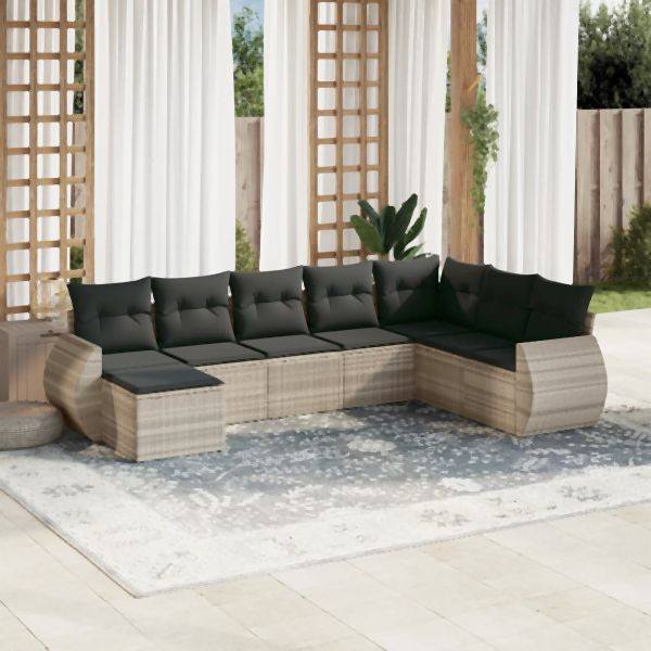 vidaXL 8-tlg. Garten-Sofagarnitur mit Kissen Hellgrau Poly Rattan, 3254099