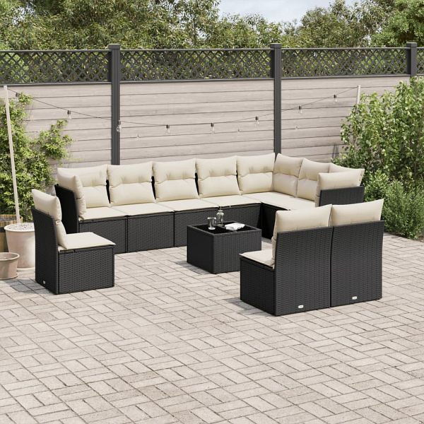 vidaXL 11-teilig Garten-Sofagarnitur mit Kissen Schwarz Poly Rattan, 3217806