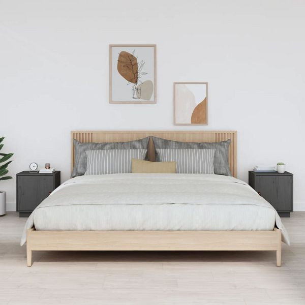 vidaXL Nachttische 2 Stück Grau 40x34x45 cm Massivholz Kiefer, 818280
