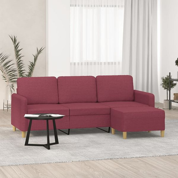 vidaXL 3-Sitzer-Sofa mit Hocker Weinrot 180 cm Stoff, 3201198