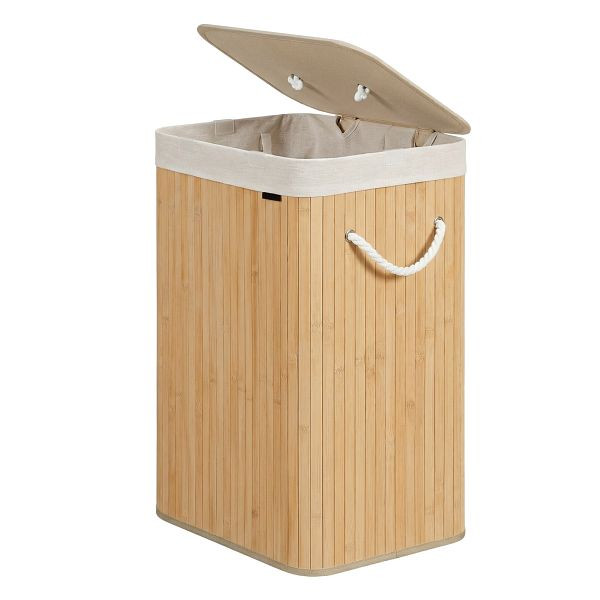 SONGMICS Bambus-Wäschekorb, XL faltbarer Aufbewahrungskorb mit abnehmbarem waschbarem Futter, 72L, 40 x 30 x 60 cm, natürlicher, LCB10Y