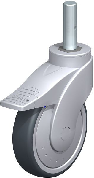 Blickle LWGXE-TPA 126XK-FI-ELS-FK-ZAX51 Kunststoff-Lenkrolle WAVE, rostfrei, mit Zapfen & Feststeller, Thermoplastisches Gummi-Elastomer, Grau, 849733