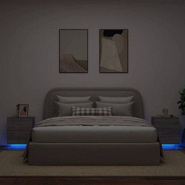 vidaXL Nachttische mit LED-Leuchten 2 Stück Grau Sonoma Holzwerkstoff, 836746