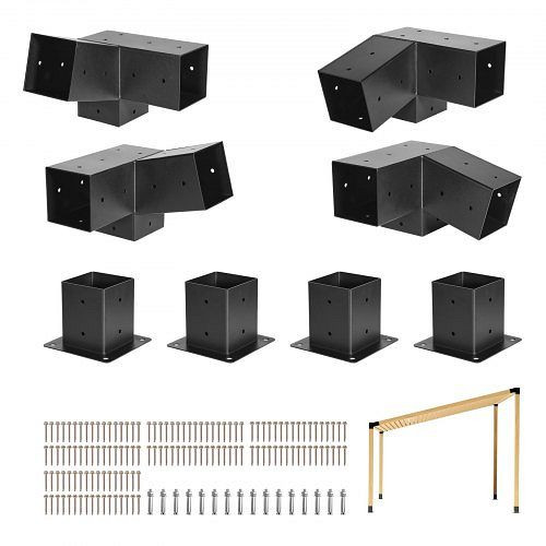 VEVOR Pfostenverbinder, 3-Wege-Schräghalterung 92x92mm, Karbonstahl mit Schrauben & Sockeln, für Pergolen, Pavillons, VE: 8 Stück, LPJJTZ8PCS4XIW0UM001V0