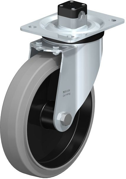 Blickle L-POEV 201R-CS11-SG Stahlblech-Lenkrolle, mittelschwere Ausführung, mit Anschraubplatte & Zentralfeststeller, Elastik-Vollgummi, Grau, 850705