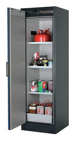 asecos Feuerbeständiger Gefahrstoffschrank Select W-63L-O "one touch", 3 Einlegeböden, Tür blau, 201458
