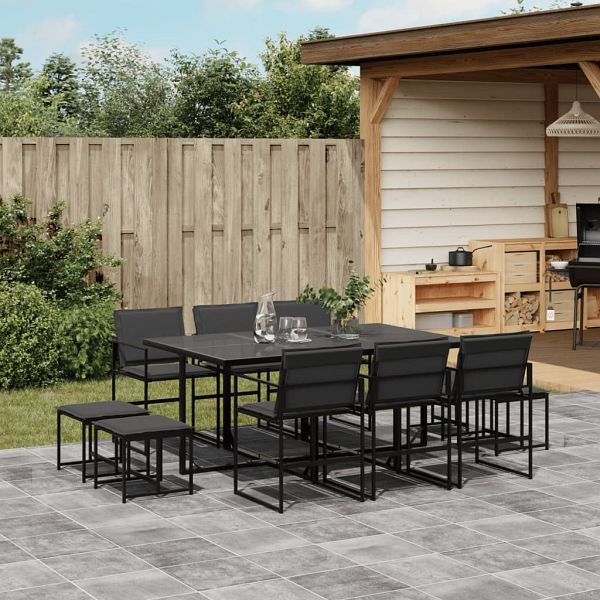 vidaXL 11-tlg. Garten-Essgruppe mit Kissen Schwarz Textilene, 3295084
