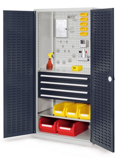 Kappes RasterPlan Schubladenschrank, Modell 23, RAL 7035/7016, Türinnenseite: Schlitzplatten 1950 x 1000 x 600 mm, 4 Schubladen H 100 mm, 1460.03.4024