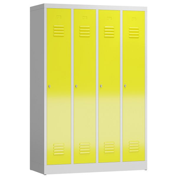 Lüllmann ClassiX Garderobenschrank, 4 Abteile, 1800 x 1185 x 500 mm, lichtgrau/zinkgelb, X-510146