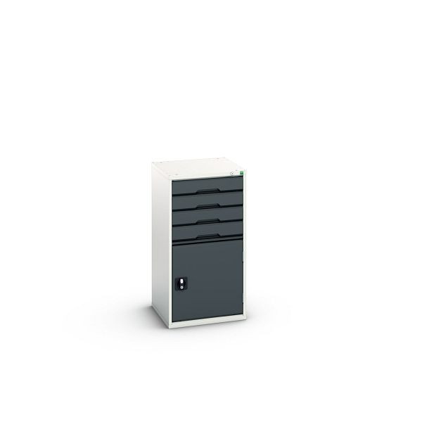 bott verso Schubladenschrank mit Flügeltür, mit 4 Schubladen und Fachboden, BxTxH: 525 x 550 x 1000 mm, Lichtgrau / Anthrazitgrau, 16925065.19