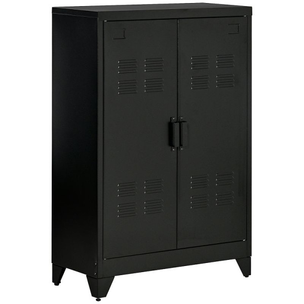 HOMCOM Aktenschrank Metallschrank Mehrzweckschrank mit magnetischer Lamellen-Doppeltür Verstellbarer Einlegeboden Büroschrank, 838-148BK