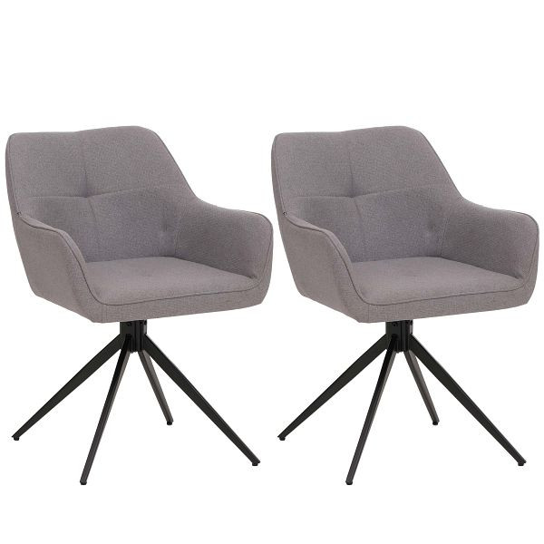 Mendler 2er-Set Esszimmerstuhl HWC-O47, Küchenstuhl Armlehne, drehbar Auto-Return, Stoff/Textil (270g/m²), hellgrau, 112987