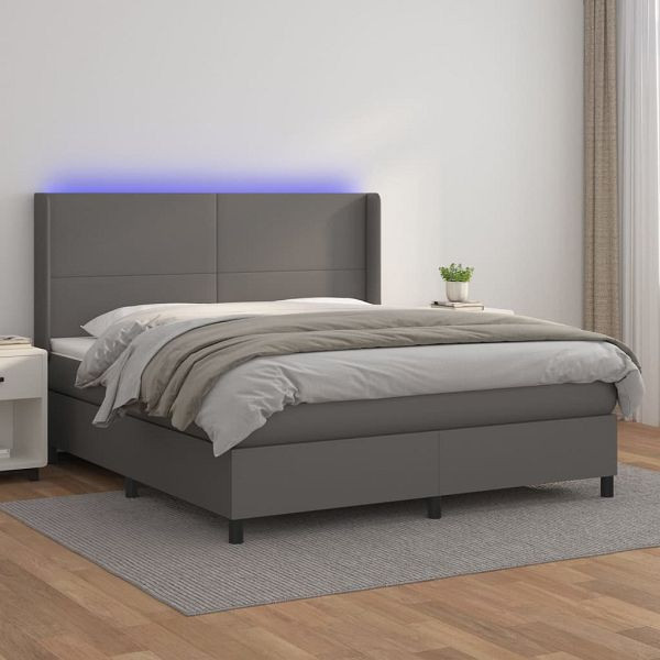 vidaXL Boxspringbett mit Matratze & LED Grau 160x200 cm Kunstleder, 3139275