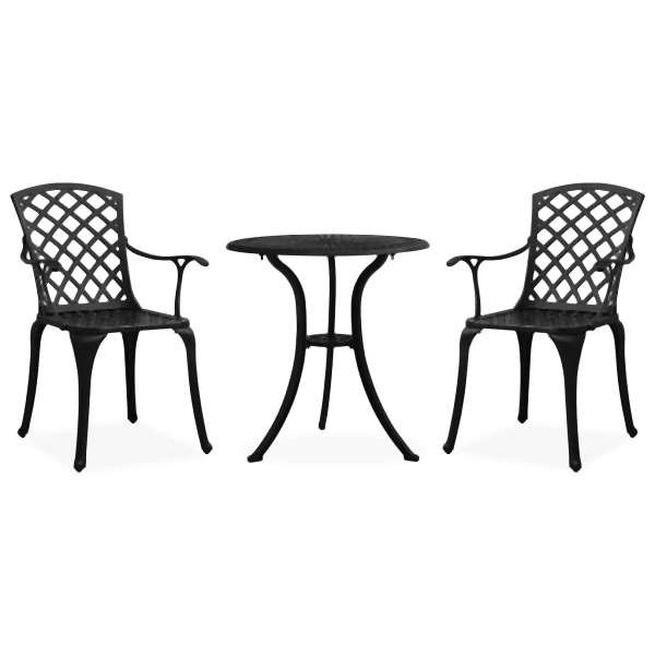 vidaXL 3-tlg. Bistro-Set Aluminiumguss Schwarz, Schwarz, 315592