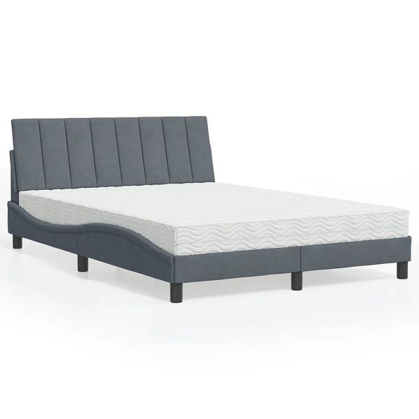 vidaXL Bett mit Matratze Dunkelgrau 140x200 cm Samt, 3208599