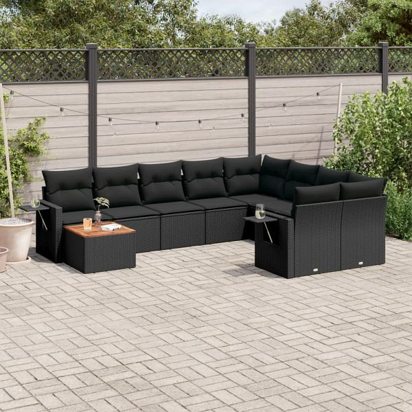 vidaXL 10-teilig Garten-Sofagarnitur mit Kissen Schwarz Poly Rattan, 3257056