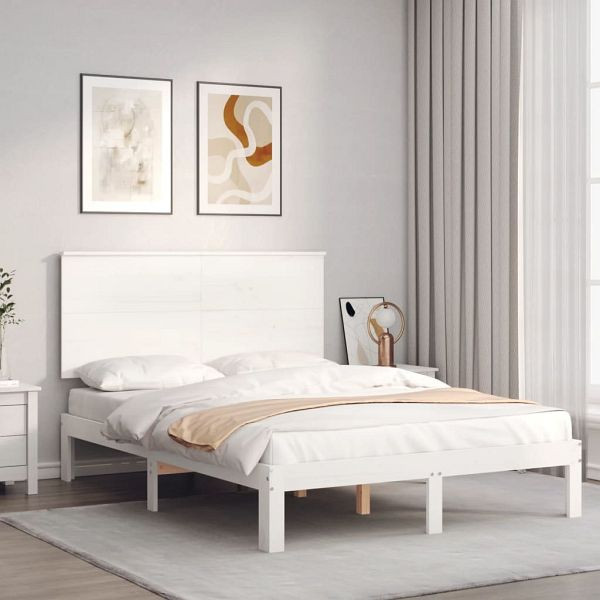 vidaXL Massivholzbett mit Kopfteil Weiß 120x200 cm, 3193657