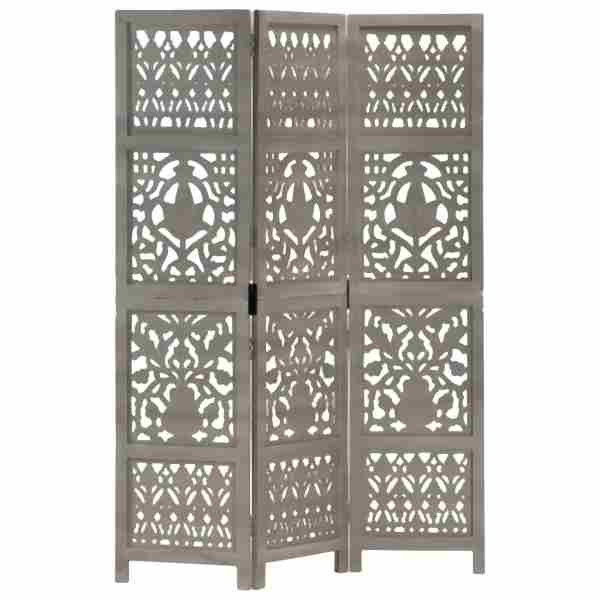 vidaXL 3tlg. Raumteiler Handgeschnitzt Grau 120×165cm Mango Massivholz, 285332